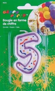 Bougie Chiffre 5 x 1 pièce "Gappy Party"