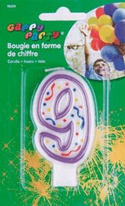 Bougie Chiffre 9 x 1 pièce "Gappy Party"